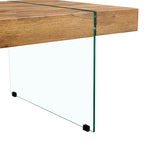 Table basse rectangulaire, blanc/bois/noir, pieds en verre trempé, plateau en MDF, 1 personne