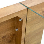 Table basse rectangulaire, blanc/bois/noir, pieds en verre trempé, plateau en MDF, 1 personne