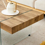 Table basse rectangulaire, blanc/bois/noir, pieds en verre trempé, plateau en MDF, 1 personne