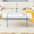 Table basse rectangulaire, blanc/bois/noir, pieds en verre trempé, plateau en MDF, 1 personne
