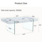 Table basse rectangulaire, blanc/bois/noir, pieds en verre trempé, plateau en MDF, 1 personne