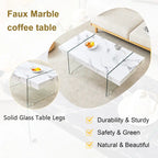 Table basse rectangulaire, blanc/bois/noir, pieds en verre trempé, plateau en MDF, 1 personne