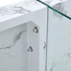 Table basse rectangulaire, blanc/bois/noir, pieds en verre trempé, plateau en MDF, 1 personne