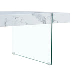 Table basse rectangulaire, blanc/bois/noir, pieds en verre trempé, plateau en MDF, 1 personne