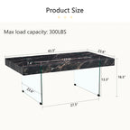 Table basse rectangulaire, blanc/bois/noir, pieds en verre trempé, plateau en MDF, 1 personne