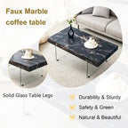 Table basse rectangulaire, blanc/bois/noir, pieds en verre trempé, plateau en MDF, 1 personne