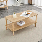 Table Basse à 2 Niveaux Burly Wood avec Pieds en Hévéa, 1–2 Places