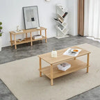 Table Basse à 2 Niveaux Burly Wood avec Pieds en Hévéa, 1–2 Places