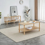 Table Basse à 2 Niveaux Burly Wood avec Pieds en Hévéa, 1–2 Places