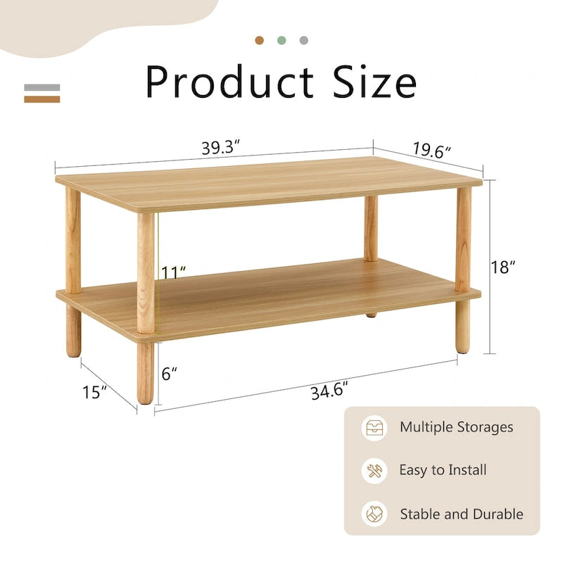 Table Basse à 2 Niveaux Burly Wood avec Pieds en Hévéa, 1–2 Places