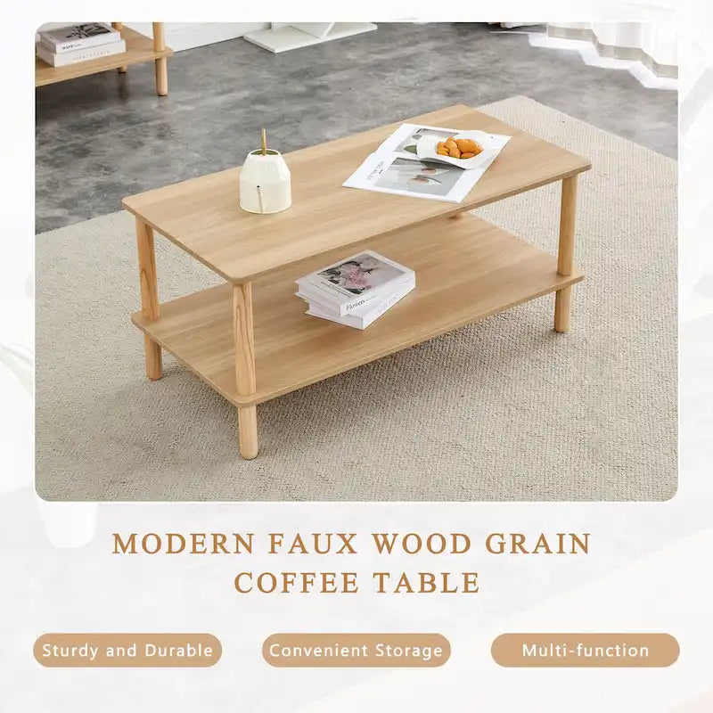 Table Basse à 2 Niveaux Burly Wood avec Pieds en Hévéa, 1–2 Places