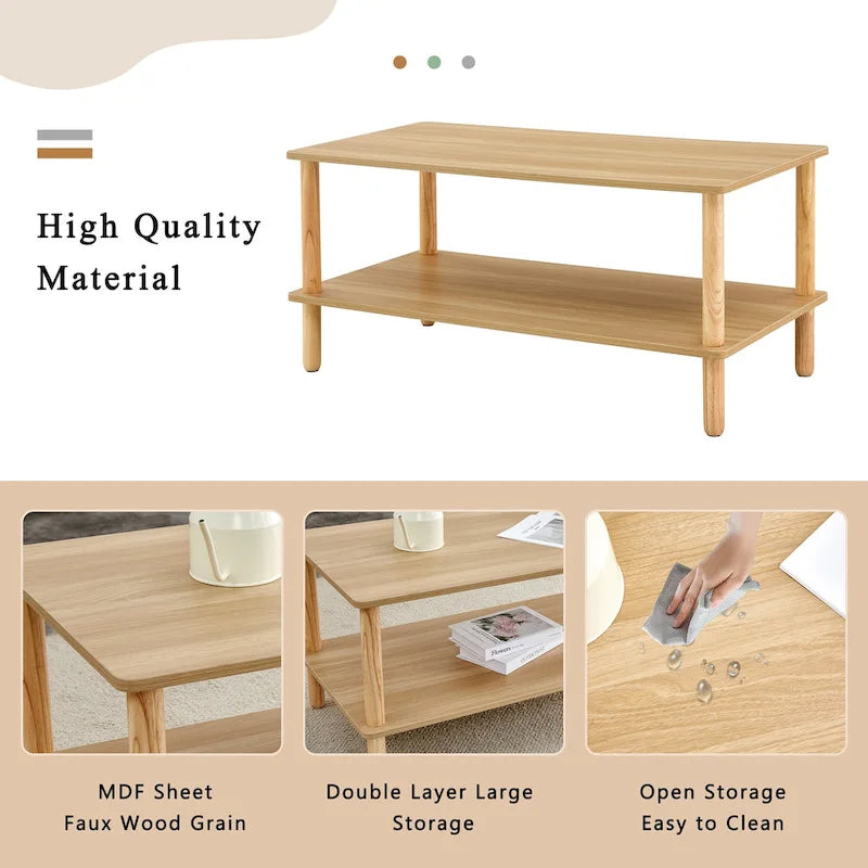 Table Basse à 2 Niveaux Burly Wood avec Pieds en Hévéa, 1–2 Places