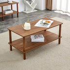 Table Basse à 2 Niveaux Burly Wood avec Pieds en Hévéa, 1–2 Places