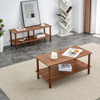 Table Basse à 2 Niveaux Burly Wood avec Pieds en Hévéa, 1–2 Places