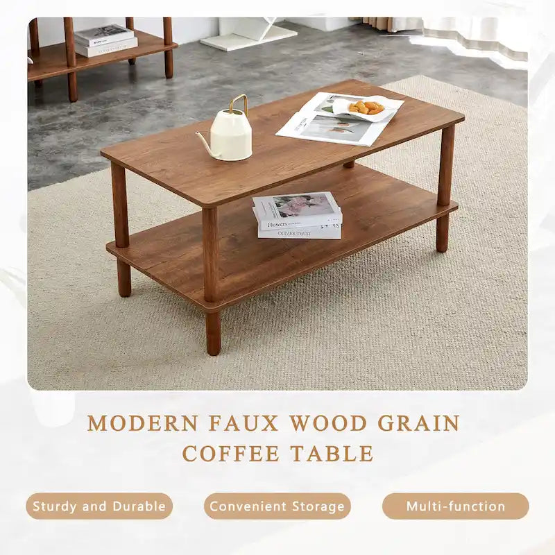 Table Basse à 2 Niveaux Burly Wood avec Pieds en Hévéa, 1–2 Places