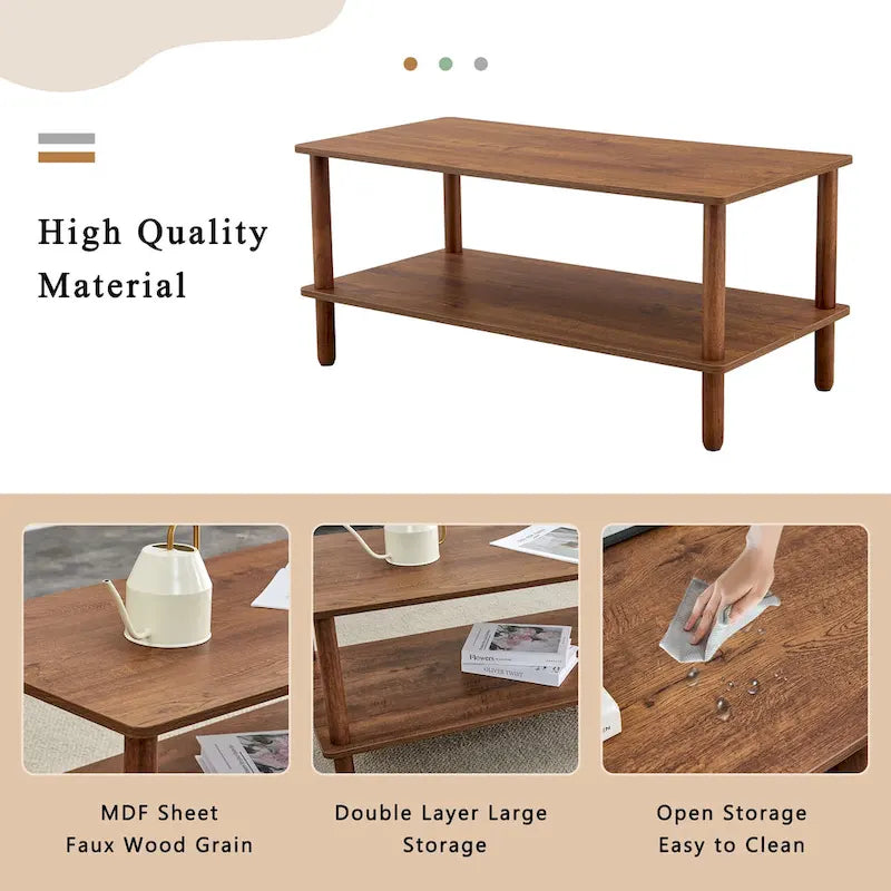 Table Basse à 2 Niveaux Burly Wood avec Pieds en Hévéa, 1–2 Places