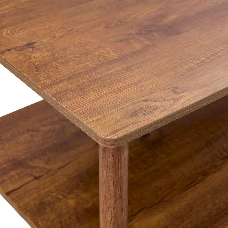 Table Basse à 2 Niveaux Burly Wood avec Pieds en Hévéa, 1–2 Places