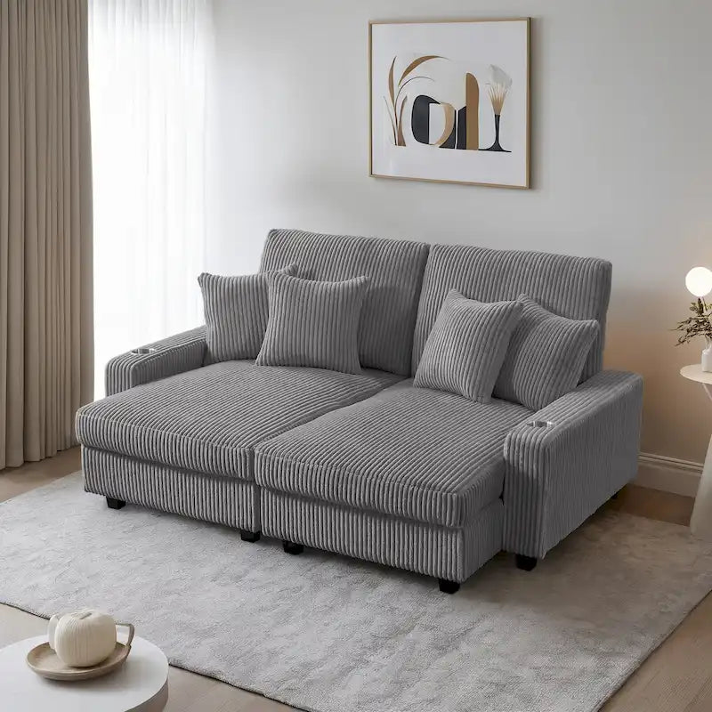 Chaise longue réglable grise avec porte-gobelets, une place