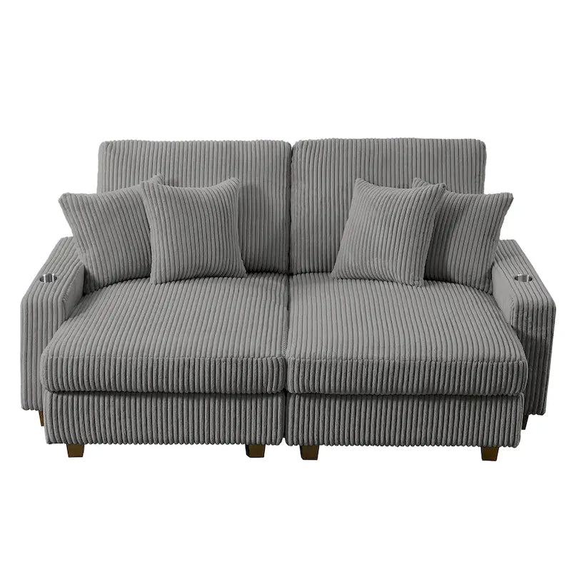 Chaise longue réglable grise avec porte-gobelets, une place
