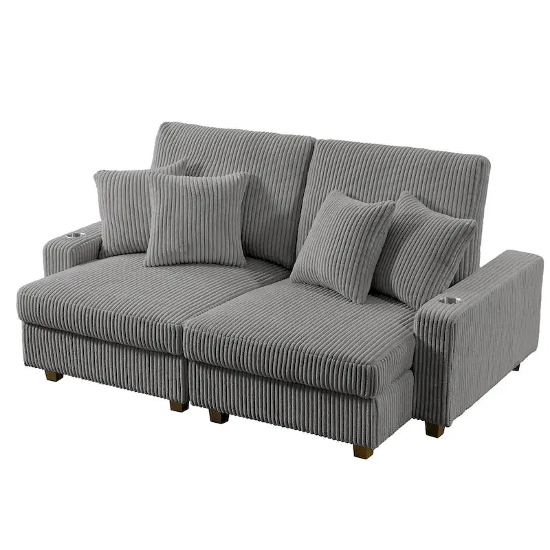 Chaise longue réglable grise avec porte-gobelets, une place