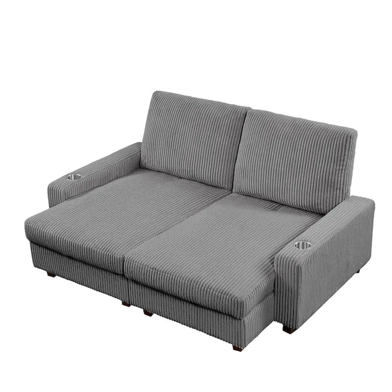 Chaise longue réglable grise avec porte-gobelets, une place