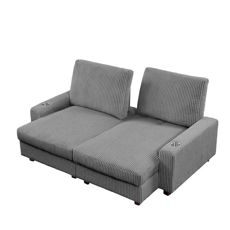 Chaise longue réglable grise avec porte-gobelets, une place