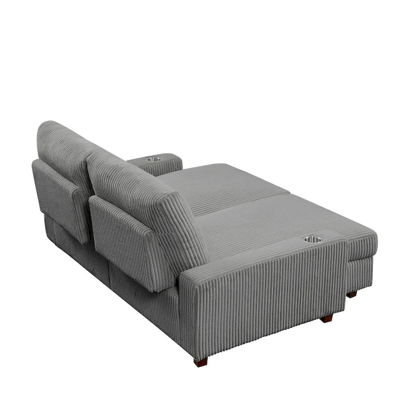 Chaise longue réglable grise avec porte-gobelets, une place