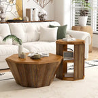 Tables basses gigognes octogonales en bois massif naturel (Lot de 2)