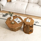 Tables basses gigognes octogonales en bois massif naturel (Lot de 2)