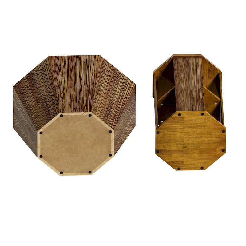 Tables basses gigognes octogonales en bois massif naturel (Lot de 2)