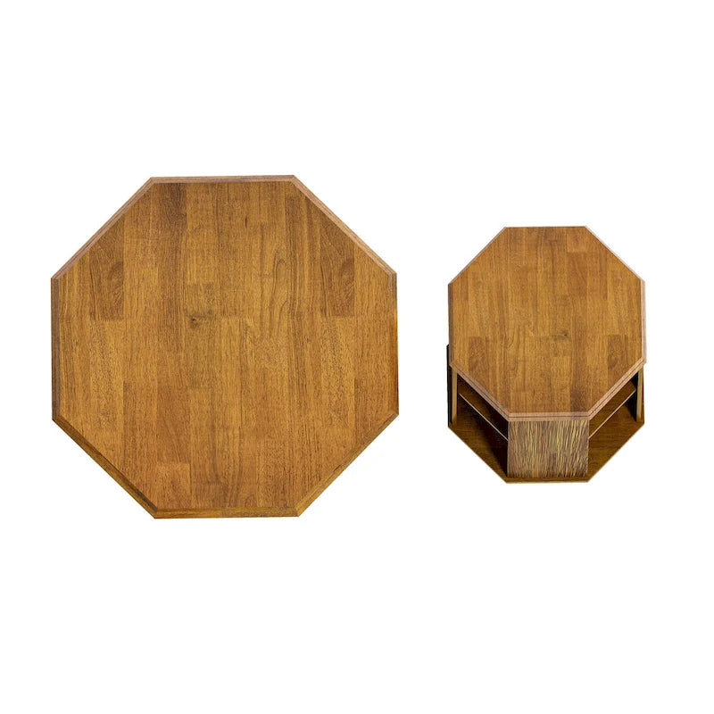 Tables basses gigognes octogonales en bois massif naturel (Lot de 2)