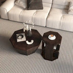 Tables basses gigognes octogonales en bois massif naturel (Lot de 2)