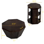 Tables basses gigognes octogonales en bois massif naturel (Lot de 2)