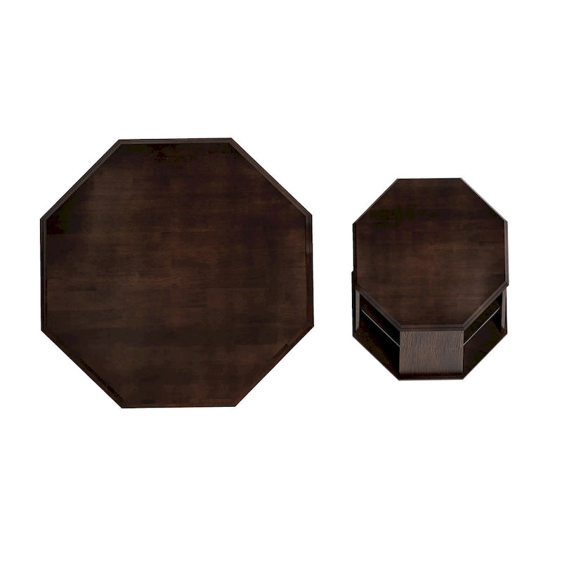 Tables basses gigognes octogonales en bois massif naturel (Lot de 2)