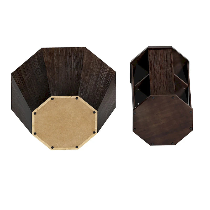 Tables basses gigognes octogonales en bois massif naturel (Lot de 2)