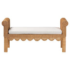 Banc d'appoint en rotin tressé à la main, couleur miel clair, avec accoudoirs festonnés – 2 places