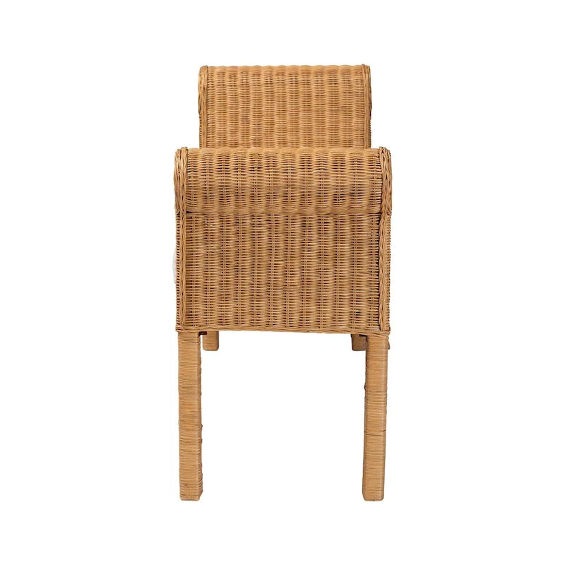 Banc d'appoint en rotin tressé à la main, couleur miel clair, avec accoudoirs festonnés – 2 places
