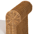 Banc d'appoint en rotin tressé à la main, couleur miel clair, avec accoudoirs festonnés – 2 places