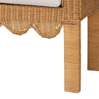 Banc d'appoint en rotin tressé à la main, couleur miel clair, avec accoudoirs festonnés – 2 places