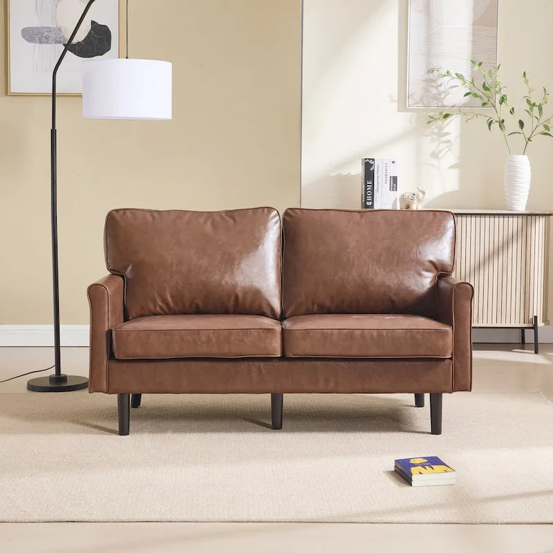 Canapé deux places loveseat en bouclette marron avec ports USB