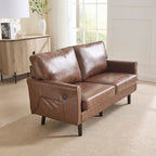 Canapé deux places loveseat en bouclette marron avec ports USB