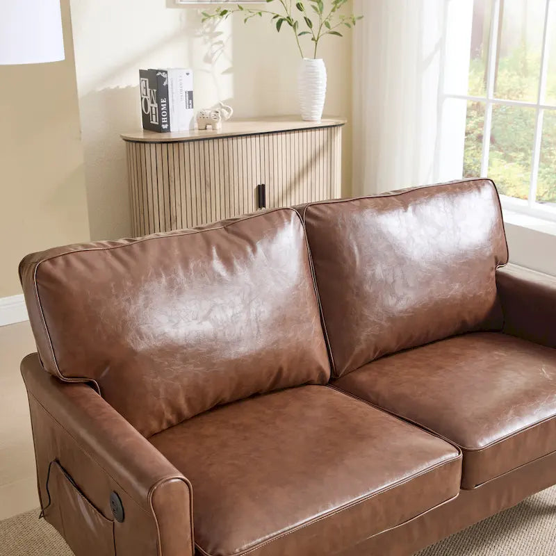 Canapé deux places loveseat en bouclette marron avec ports USB