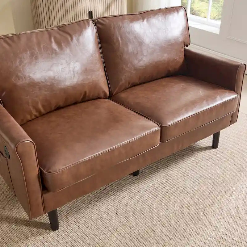 Canapé deux places loveseat en bouclette marron avec ports USB