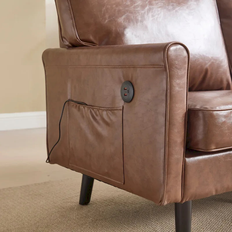 Canapé deux places loveseat en bouclette marron avec ports USB