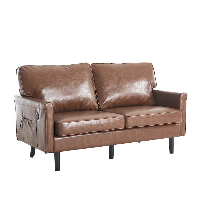 Canapé deux places loveseat en bouclette marron avec ports USB