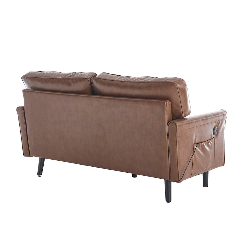 Canapé deux places loveseat en bouclette marron avec ports USB