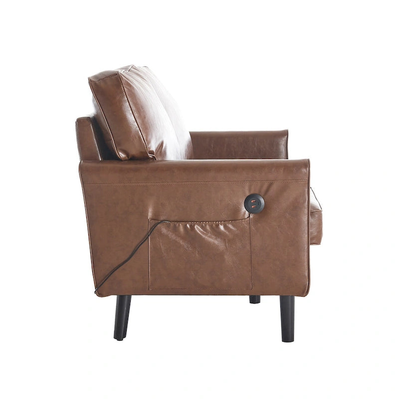 Canapé deux places loveseat en bouclette marron avec ports USB