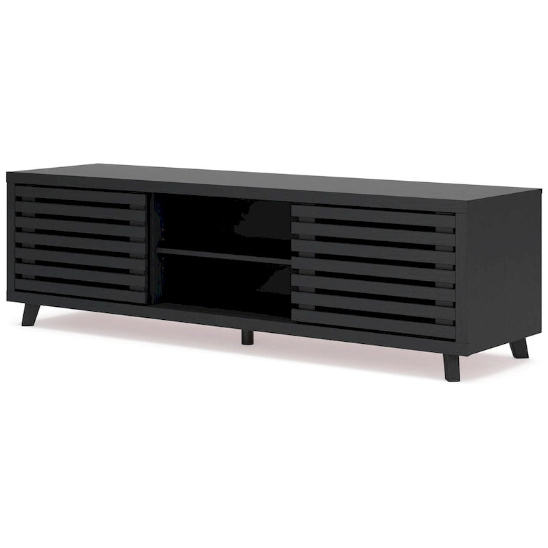 Meuble TV Médias Grain de Bois Noir, 4 Étagères, 183 cm