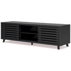 Meuble TV Médias Grain de Bois Noir, 4 Étagères, 183 cm