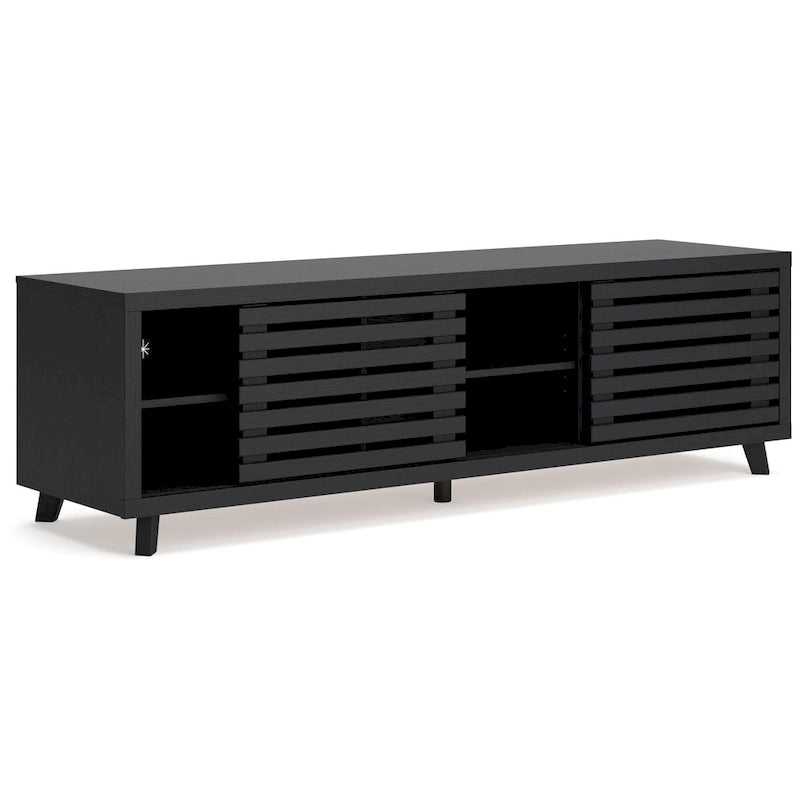 Meuble TV Médias Grain de Bois Noir, 4 Étagères, 183 cm